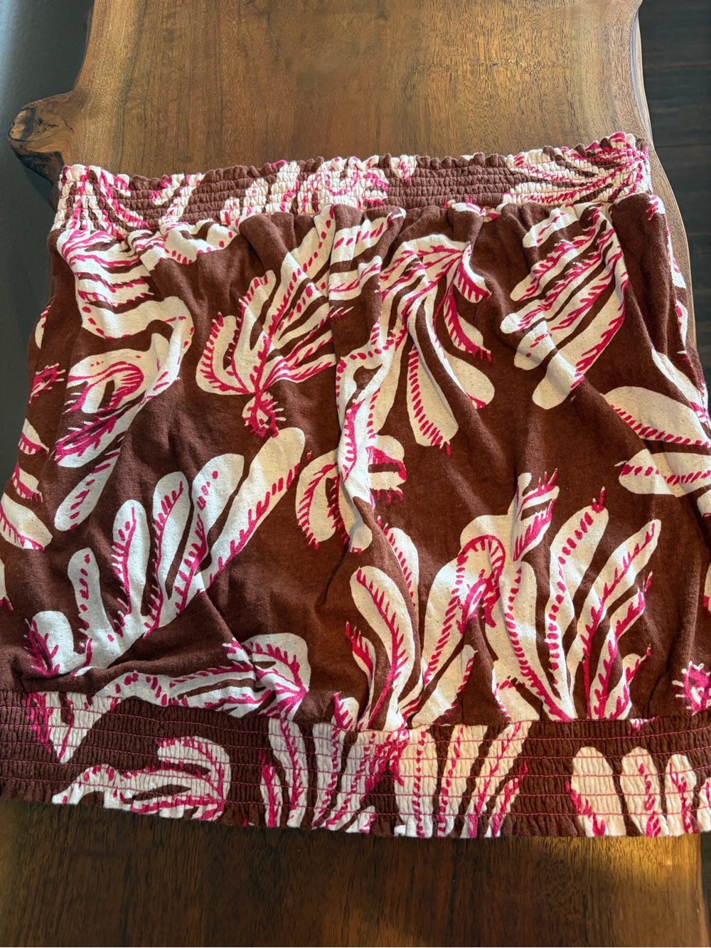 Anthropologie Brown Tube Top with Pink & Cream Floral Print
